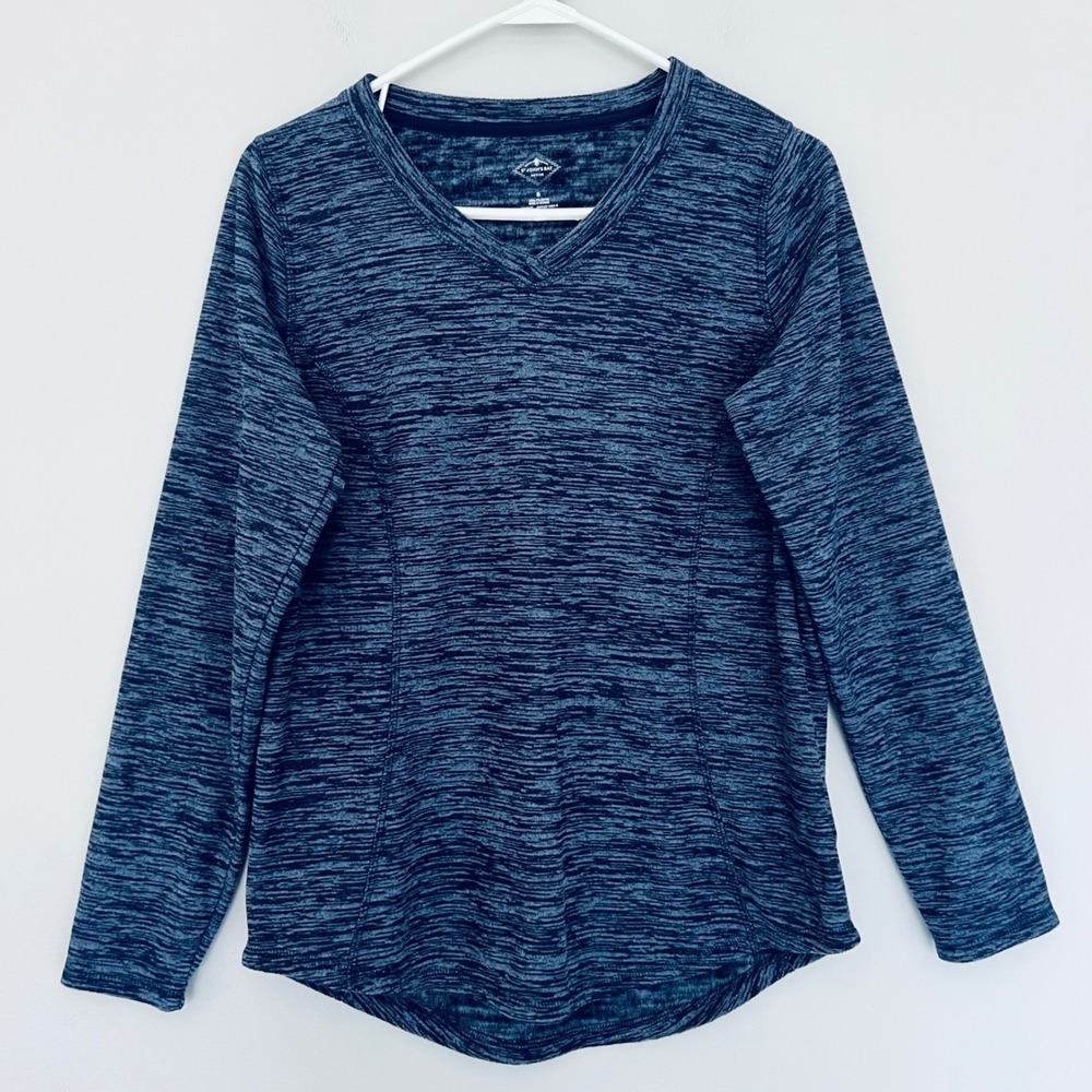 St‎ Johns Bay Active Womens Blue Space Dye V-Neck Long Sleeve Top Small Soft
